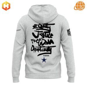 Back view of Inspire Change Dallas Cowboys Hoodie with social justice message