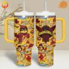 Yellow Iowa State Cyclones Basketball Stanley Tumbler featuring mascot and team symbols.