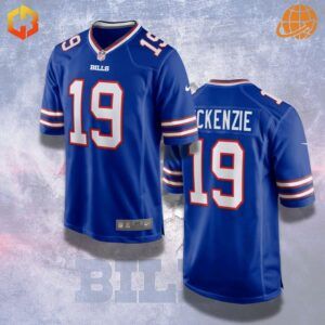 Blue Isaiah McKenzie Buffalo Bills football jersey with player number 6 on the front and back