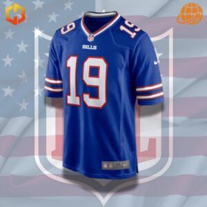 Official Isaiah McKenzie Buffalo Bills jersey featuring team logo and bold player details.