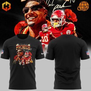 Isiah Pacheco Kansas City Chiefs t-shirt design featuring player portrait and action shots on black background with red accents.