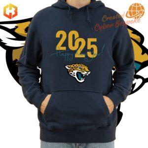 New Year's hoodie for Jacksonville Jaguars fans, featuring the team logo and '2025' graphic