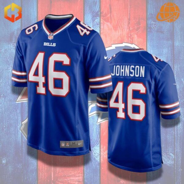 Blue Jaquan Johnson Buffalo Bills football jersey with player number 4 on the front and back