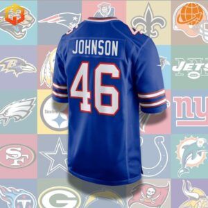 Jaquan Johnson football jersey in Buffalo Bills colors with bold name and number design