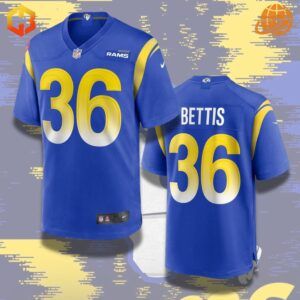 Blue Jerome Bettis Los Angeles Rams football jersey with player number 36 on the front and back.