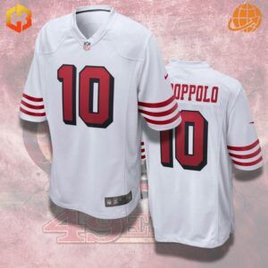 Red Jimmy Garoppolo San Francisco 49ers football jersey with player number 10 on the front and back