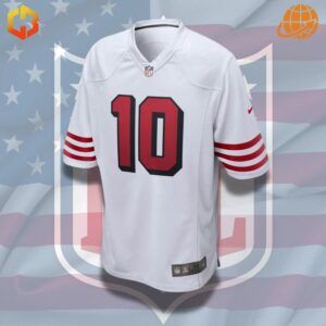 Official Jimmy Garoppolo 49ers jersey featuring team logo, name, and number 10