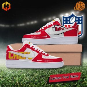 Stylish Kansas City Chiefs Custom Nike Air Force 1 Sneakers featuring the team's signature colors and logo.