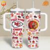 White Kansas City Chiefs Native American Stanley Tumbler with vibrant team graphics and logos.