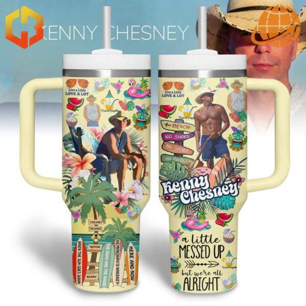 Kenny Chesney 40oz Tumbler with tropical beach-themed design in yellow.