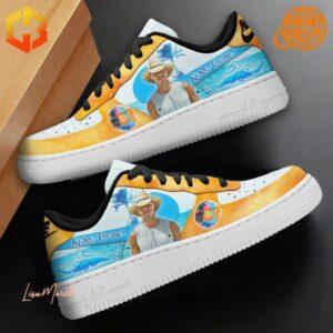 Side profile of black Kenny Chesney Air Force 1 sneakers showing detailed artwork.