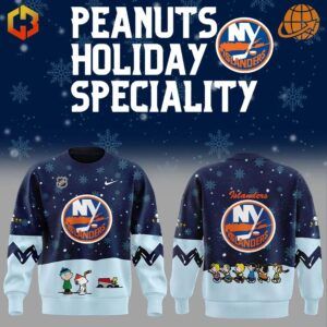 Embrace the holiday spirit with the festive New York Islanders Peanuts Snoopy Night Sweatshirt.