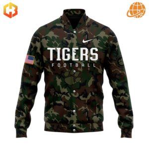 Camouflage Clemson Tigers football jacket with Nike logo