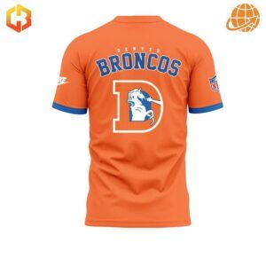 Denver Broncos Throwback To 77 Shirt with retro logo and orange crush color.