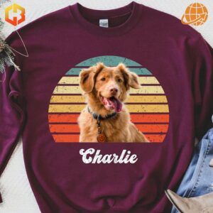 A customizable retro-style sweatshirt featuring a personalized photo of a dog or cat.