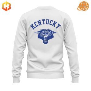 White sweatshirt with a large blue Wildcat graphic on the back.