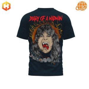 Ozzy Osbourne Diary of A Madman t-shirt with dramatic face illustration and red text