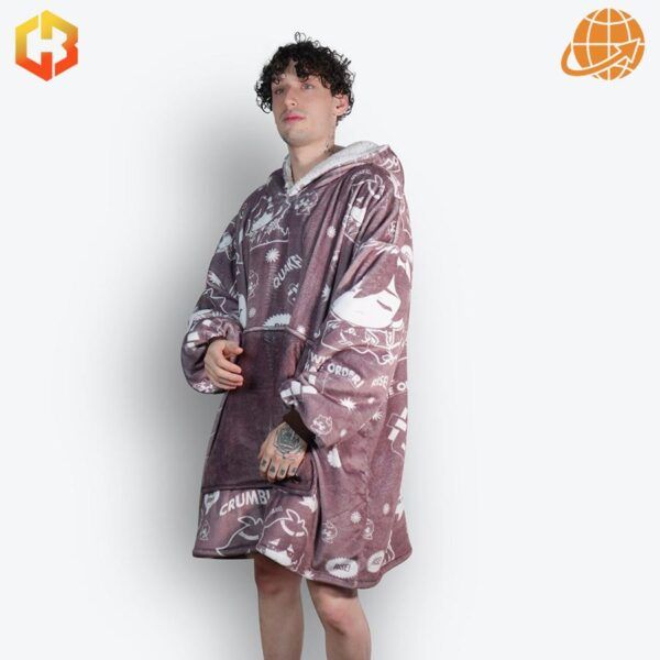 A luxurious hoodie blanket inspired by Zhongli from Genshin Impact, featuring gold and brown tones with Liyue motifs