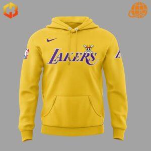 Front view of yellow Los Angeles Lakers One Piece Hoodie with logo