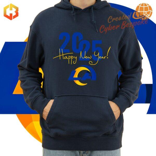 Los Angeles Rams Happy New Year 2025 Hoodie in royal blue and gold with team logo