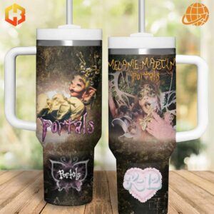 Melanie Martinez Portals Stanley Tumbler with a captivating image of the artist in a surreal setting.