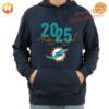 Front view of Miami Dolphins Happy New Year 2025 hoodie with celebratory graphics