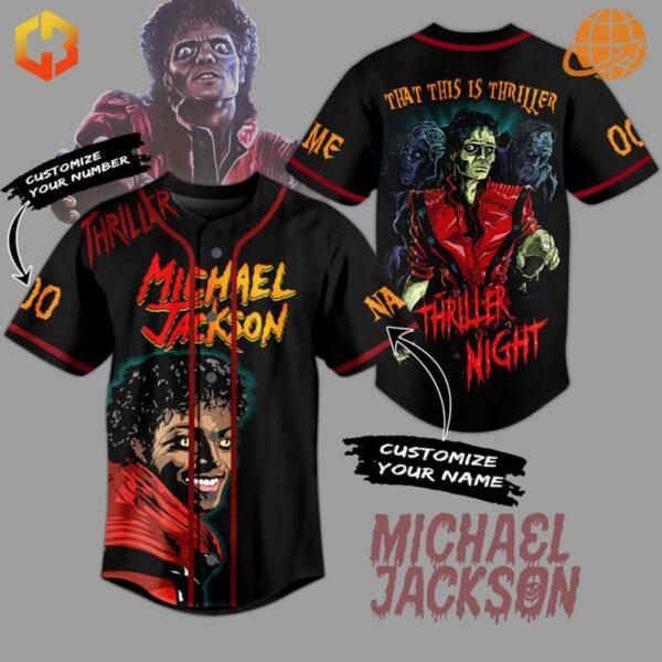 Michael Jackson Thriller Night Baseball Jersey front and back designs with customization options.