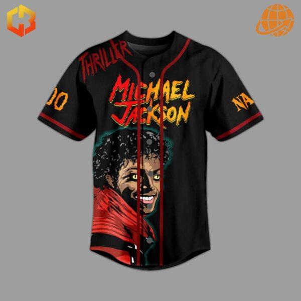 Front view of Michael Jackson Thriller Night Baseball Jersey with portrait design.