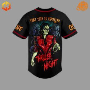 Back view of Michael Jackson Thriller Night Baseball Jersey with zombie-themed artwork.