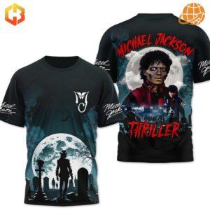 Front view of the Michael Jackson Thriller Shirt featuring a moonlit graveyard design.