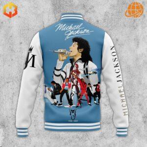 Back design of Michael Jackson custom Baseball Jacket with performance illustration