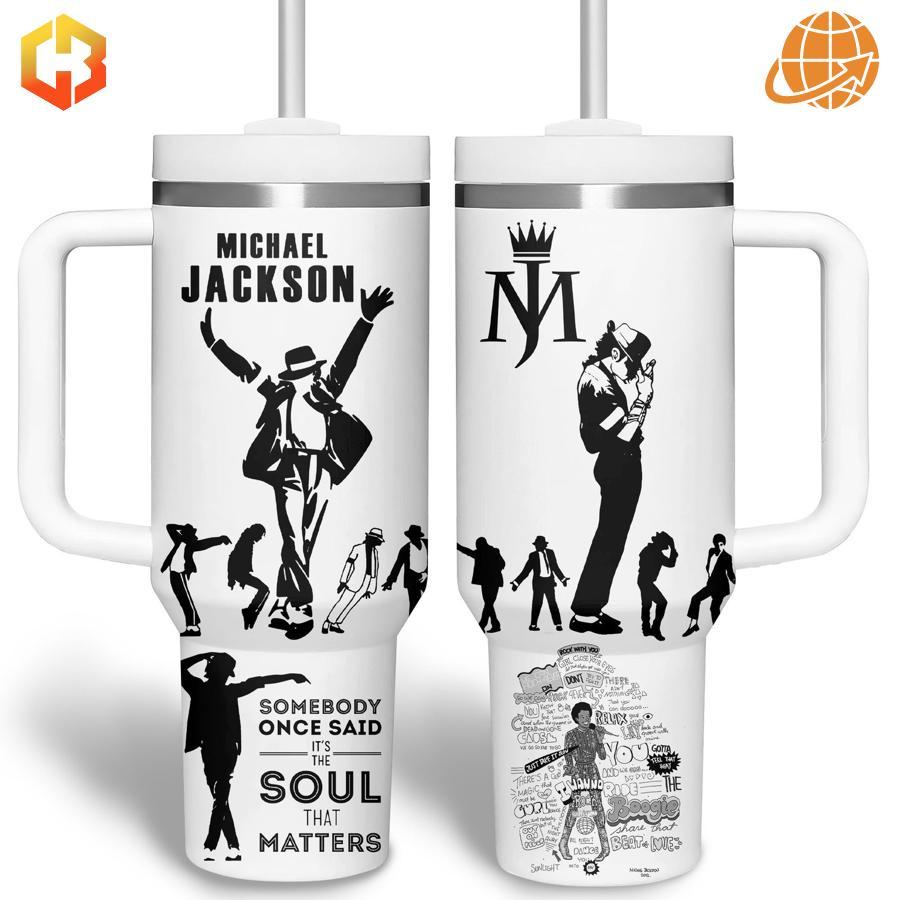Michael Jackson White Tumbler 40oz with double-wall insulation and spill-proof lid