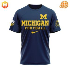 Front view of the Michigan Football Go Blue Shirt in navy blue.