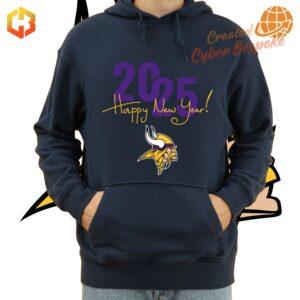 Minnesota Vikings Happy New Year 2025 Hoodie in purple and gold with team logo