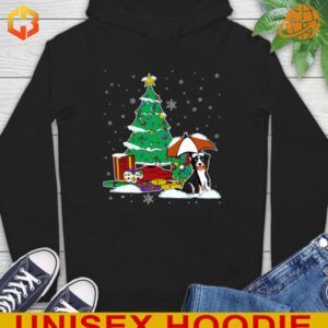 Cozy Christmas-themed hoodie for Australian Shepherds featuring a cute holiday design and soft fabric