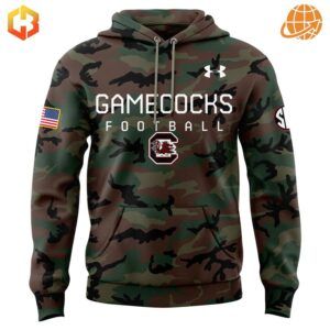 Comfortable camo hoodie honoring the military with Carolina Gamecocks branding