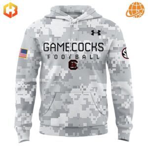 Gamecocks hoodie designed to honor the military with camouflage details and South Carolina branding.