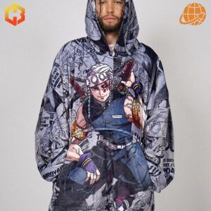 Hoodie blanket showcasing Tengen Uzui’s iconic aesthetic, combining comfort and style for Demon Slayer fans