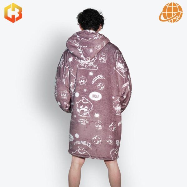 Zhongli-themed wearable blanket showcasing elegant designs and a soft, oversized fit