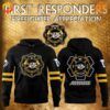 Front view of the Nashville Predators Hockey 2024 Firefighter Appreciation Night Hoodie featuring firefighter emblem and Predators logo.