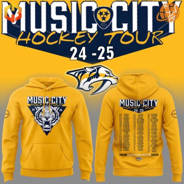 Nashville Predators Music City Hockey Tour 2024-25 Hoodie front and back design