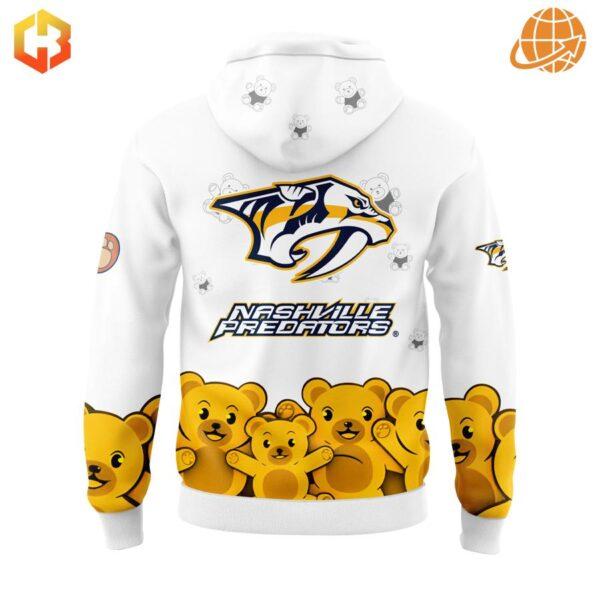 Back view of the Nashville Predators Teddy Bears Hoodie with team logo and teddy bear design.