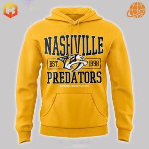 Front view of the Nashville Predators Tim McGraw Music City Hockey Hoodie with team logo and establishment year.