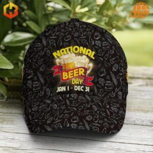 Baseball cap featuring a "National Beer Day" graphic.