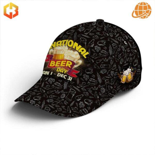 Black baseball cap with a fun National Beer Day design.