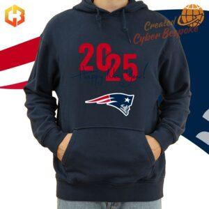 Hoodie with the New England Patriots logo and '2025 Happy New Year!' design.