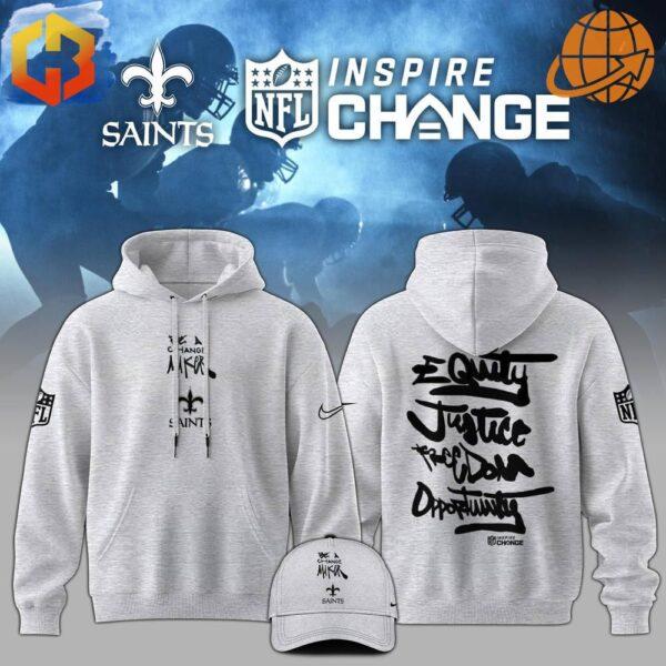 Front view of New Orleans Saints NFL Equity Justice Freedom Opportunity Hoodie.