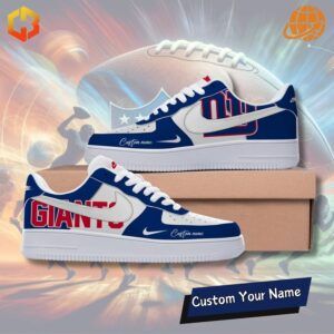 Nike Air Force 1 Sneakers in New York Giants team colors with blue and red accents for ultimate fan flair