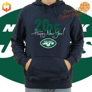 A hoodie with the New York Jets logo and '2025 Happy New Year!' written on it