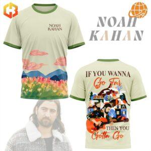 Front view of the Noah Kahan If You Wanna Go Far Then You Gotta Go Shirt featuring a vibrant landscape design.